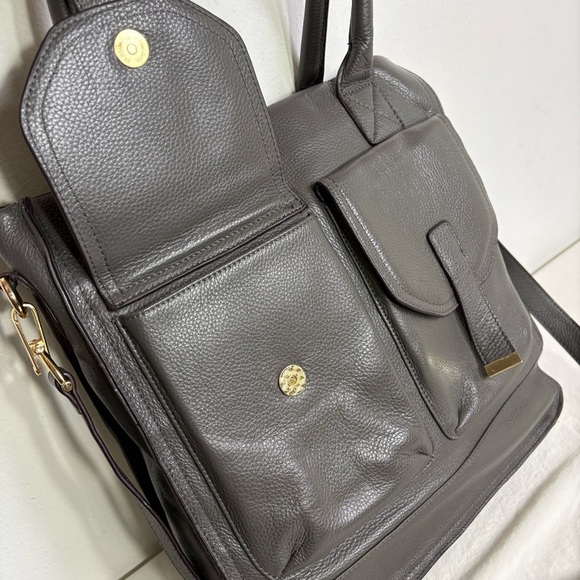 KRISTEN BELL for Erica Anenberg Large Gray Leather Tote Messenger Bag Purse - Picture 8 of 15